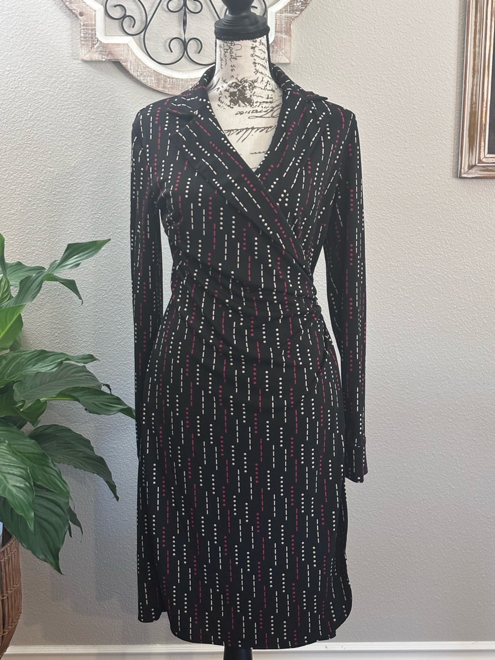 Express Black Wrap Dress with Pink & White Dash Stripe